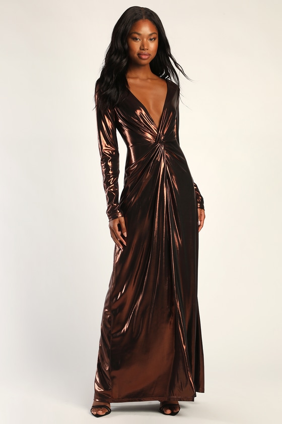metallic long sleeve dress